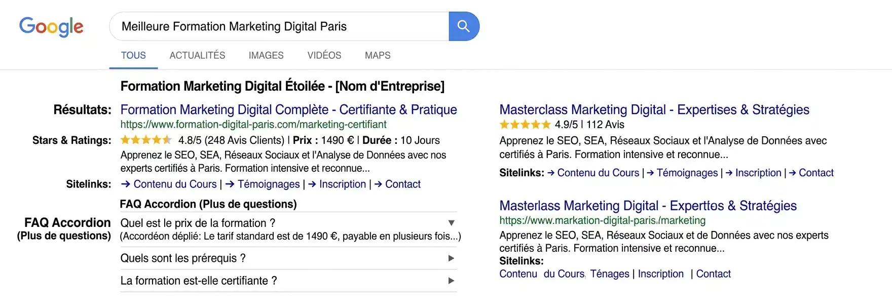 Données structurées Schema.org sur WordPress : rich snippets FAQ et étoiles dans les résultats Google