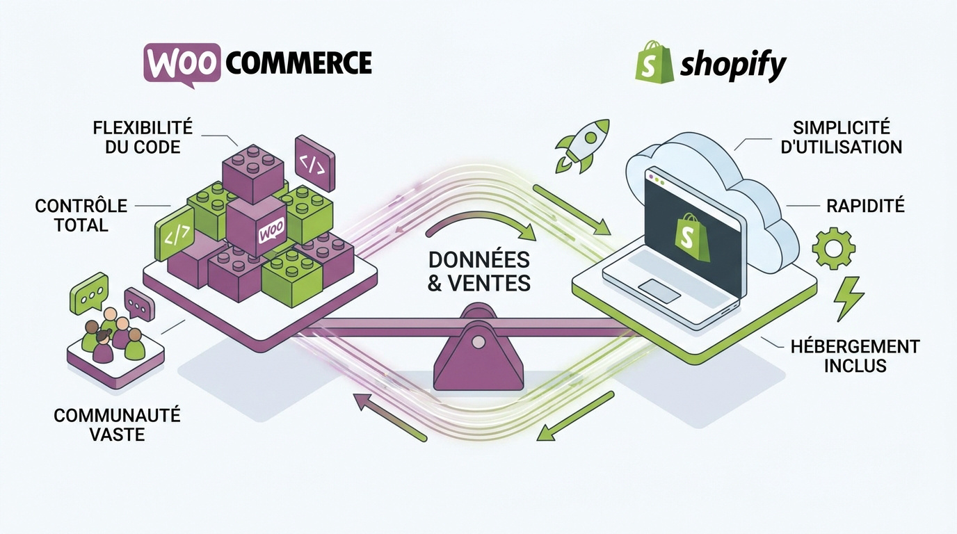 Comparaison isométrique entre les plateformes WooCommerce et Shopify pour le e-commerce