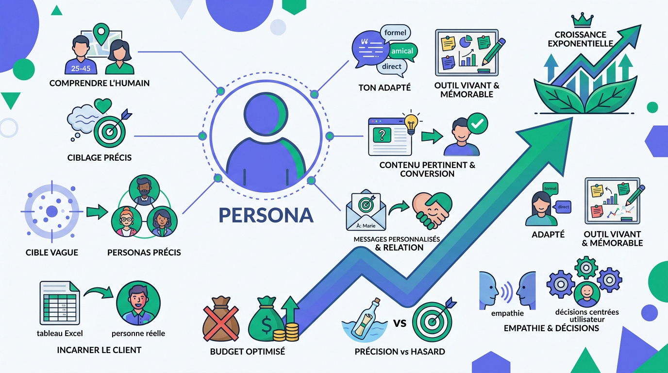 Illustration de la stratégie de persona marketing pour une TPE avec des profils clients cibles