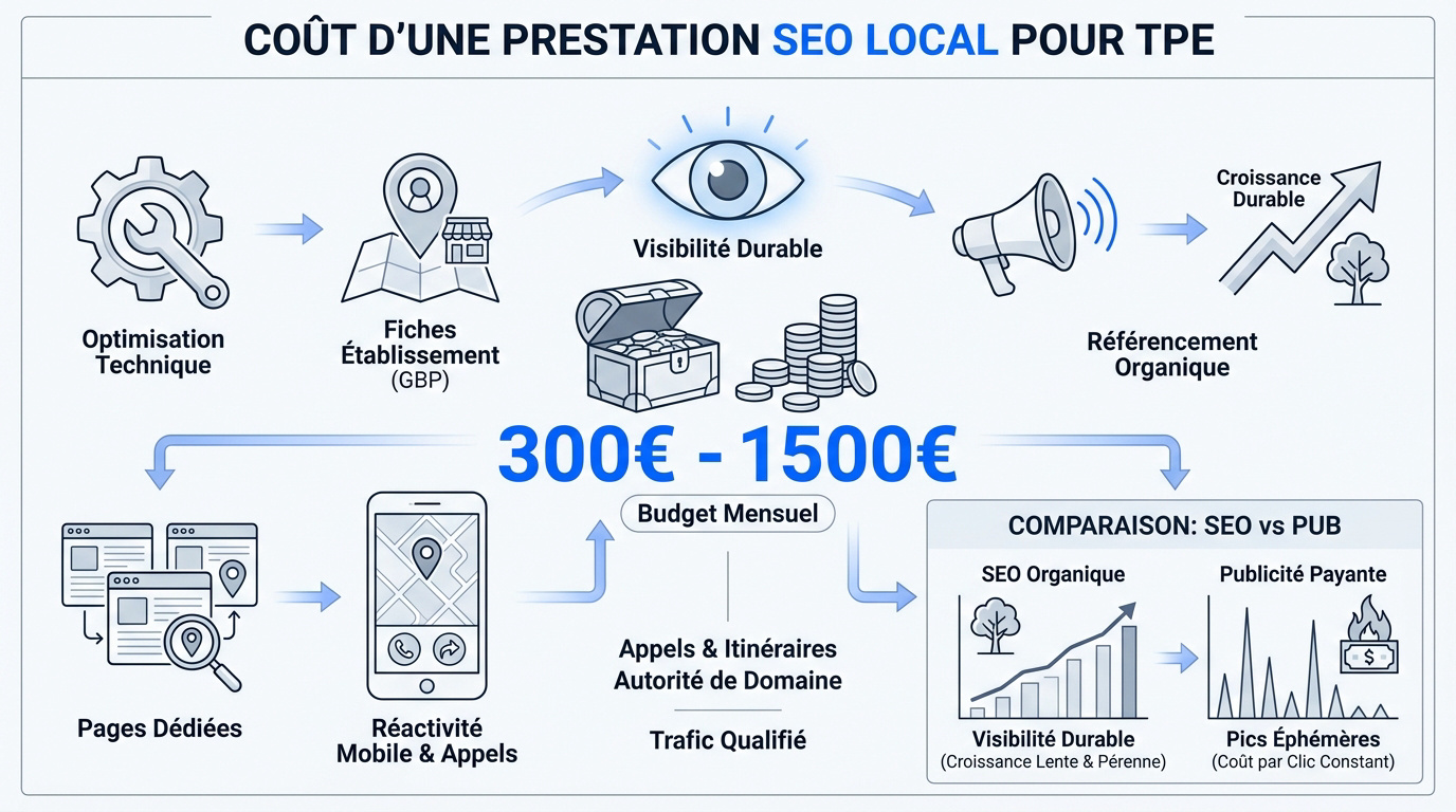 Graphique illustrant le coût et les bénéfices du SEO local pour une TPE