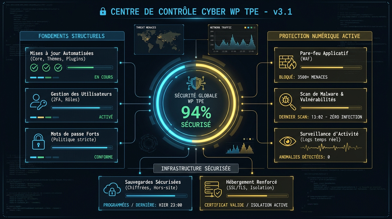 Tableau de bord de cybersécurité pour un site WordPress de TPE