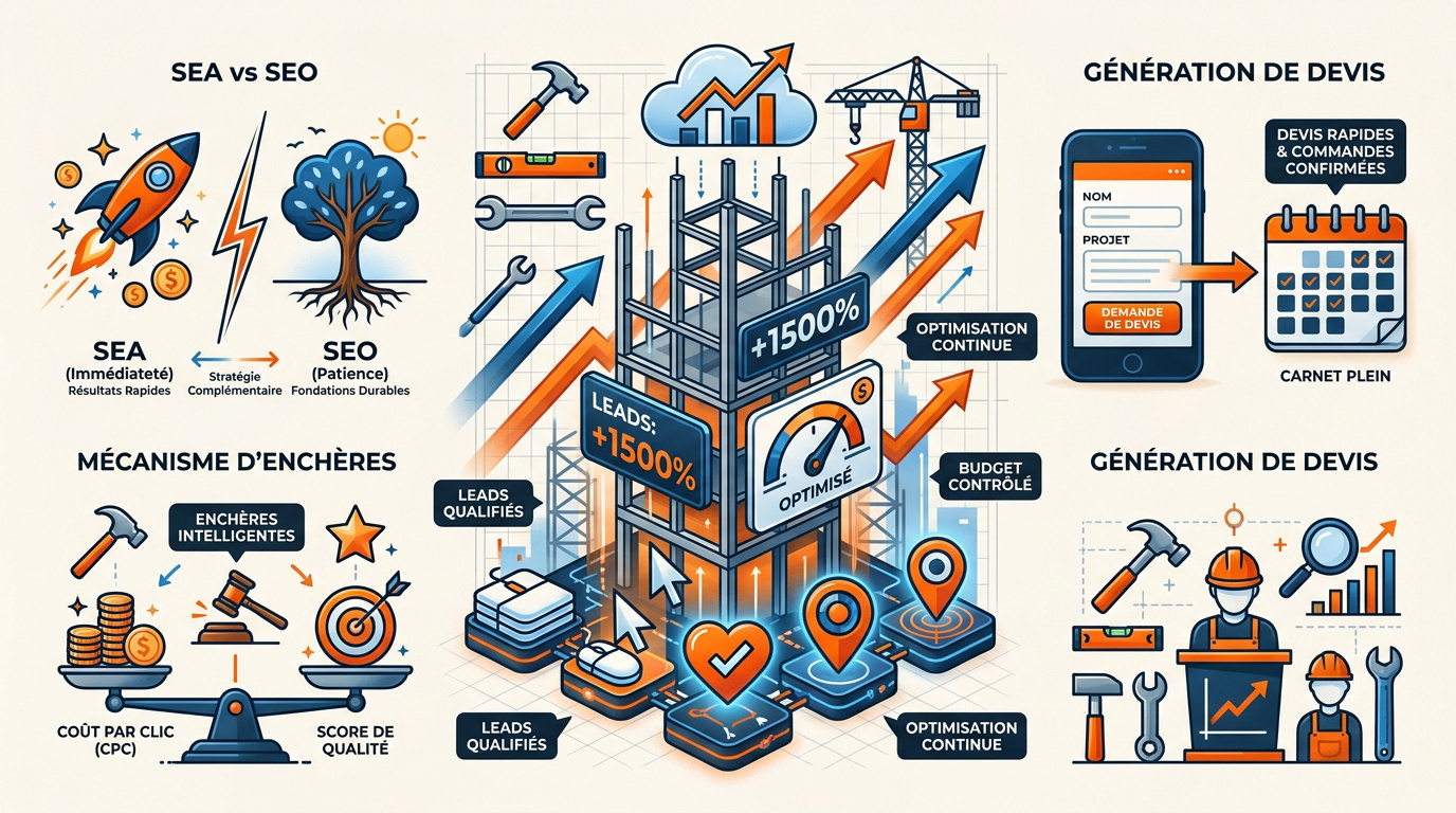 Artisan du bâtiment analysant ses performances publicitaires sur Google Ads