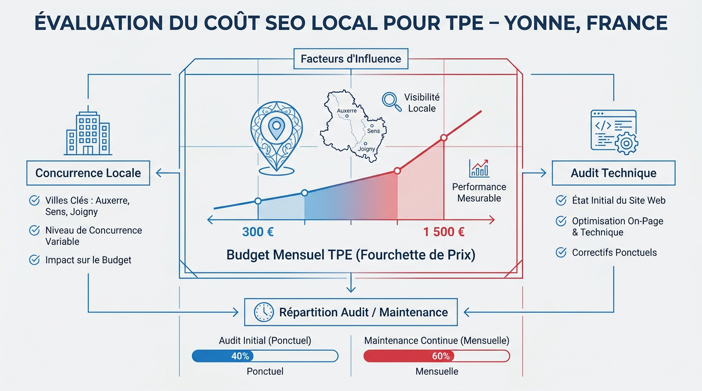 Graphique des facteurs influençant le budget SEO local pour une TPE dans l'Yonne