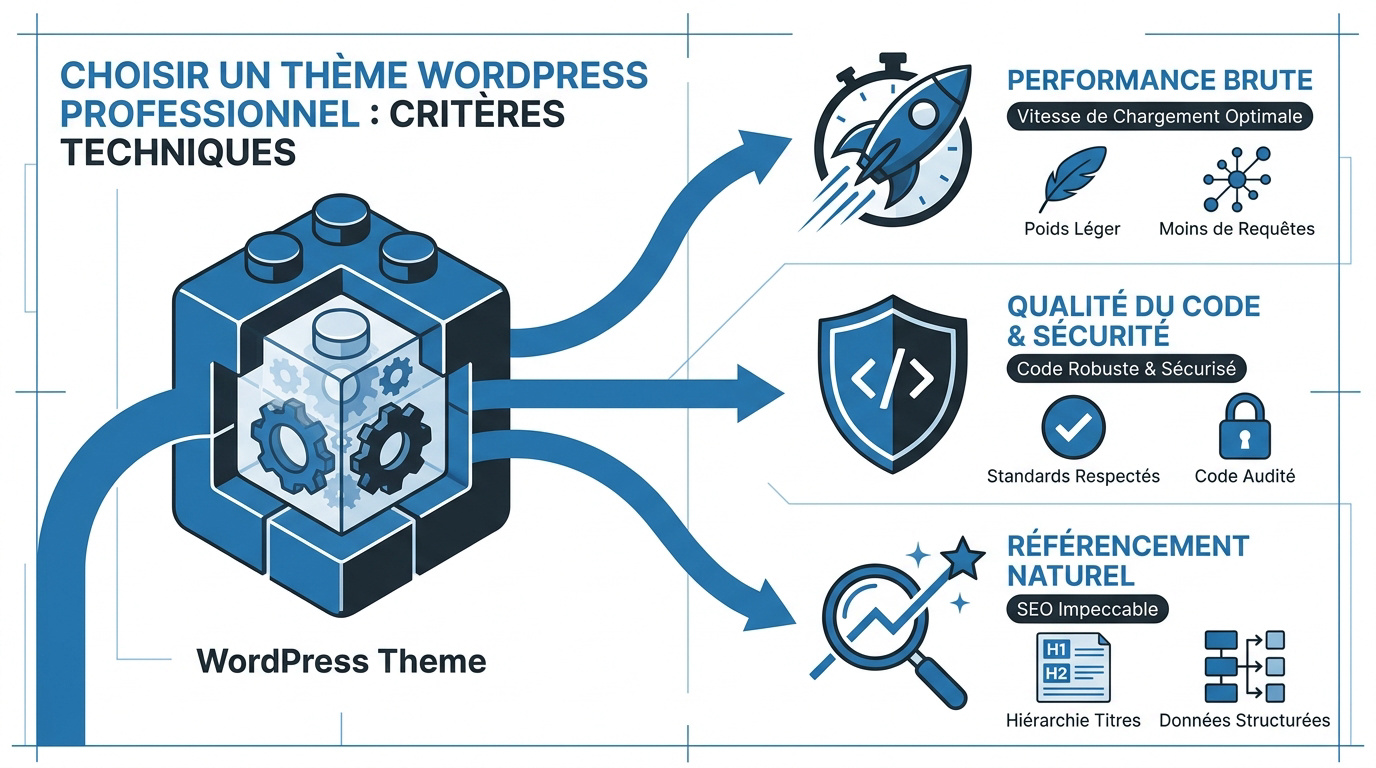 Graphique des performances techniques pour un thème WordPress professionnel