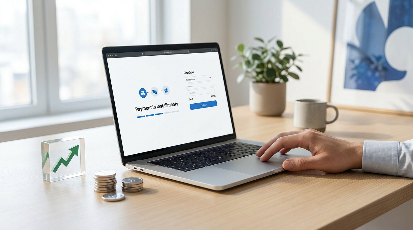 Un ordinateur portable affichant une option de paiement en plusieurs fois sur une page de commande en ligne.