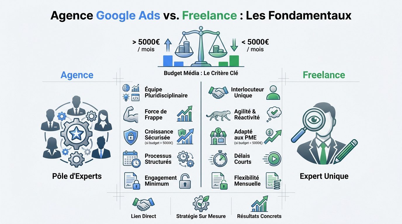Comparaison entre une agence Google Ads et un consultant freelance pour une TPE