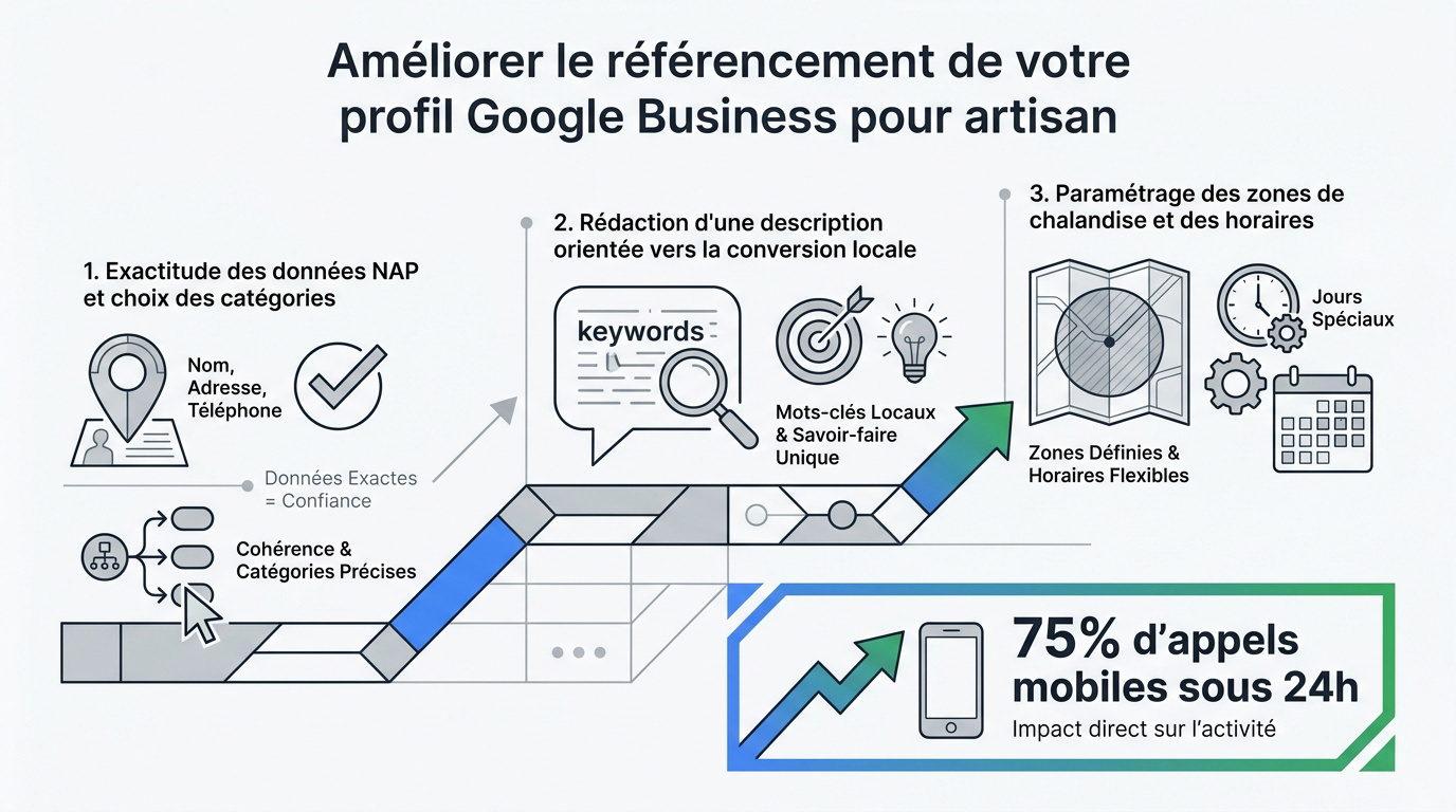 optimisation fiche google business profile artisan travaux bâtiment